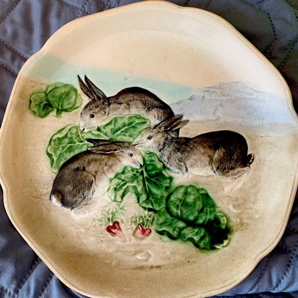 Majollica bunny plates set of 5. Made in France, 1900. - Picture 5 of 16